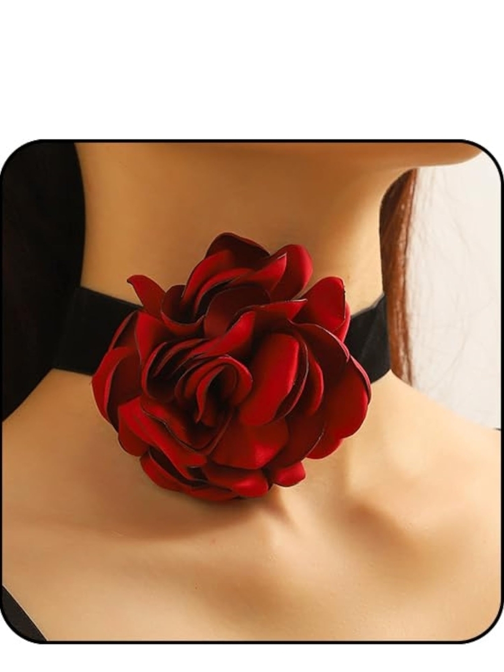 Red Flower Choker Necklace - Bold Rose Accent